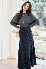 Damen Set Grau Kariert Langer