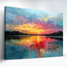 Leinwandbild Sonnenuntergang Abstrakte Landschaft Farbenfrohes Wandbild 8728A