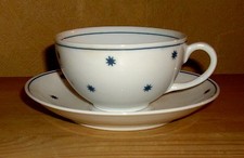  Moschendorf 1 Kaffee oder Tee Gedeck, Cappuccino,  blaue Sterne, blauer Rand
