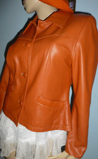 Leder Jacke Sommer orange cognac 40 M Knöpfe Heine Collection Satin Futter N4