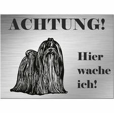 Malteser - Schild bedruckt - Edelstahl Look - Hund - Spruch - Warnung