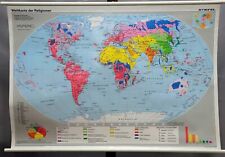 Schulwandkarte vintage Poster Rollbild Erde Landkarte Weltkarte Religionen