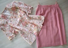 2tlg.Damen Kostüm, Bluse/Rock, Schurwolle, Vintage/80er, delmod Gr.38/40 pastell