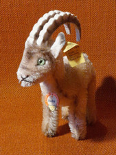 STEIFF Ziegenbock Rocky (ca 15cm groß) 1314.00 VINTAGE TOP Schild, Knopf & Fahne
