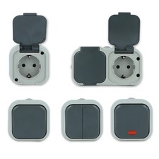 IP54 Aufputz Schuko Steckdosen doppel Lichtschalter AP Feuchtraum Außen LINA