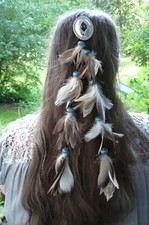 Boho Hippie Feder Haarschmuck - Indianerschmuck - 2 Stränge, Länge 40cm