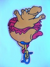 Flußpferd auf Einrad-buntes Fensterbild aus Haftfolie - mehrfach verwendbar Deko