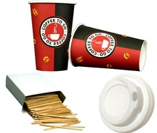 Pappbecher 0,18L/0,2L/0,3L/0,4L Kaffeebecher Coffee To Go / Deckel Rührstäbchen