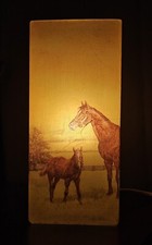 Stute mit Hengstfohlen Pferde Milchglas gelb Tischlampe Handarbeit Geschenk Decoupage
