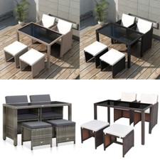 5 tlg Garten Essgruppe Poly Rattan Garnitur Sitzgruppe Schwarz Braun Grau/Beige