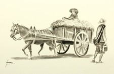 Pferdefuhrwerk mit Heuladung