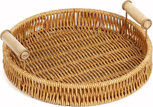 Rattan serviertablett rund - rattan, mit
