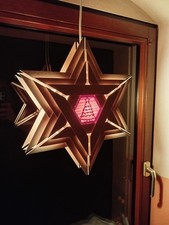 Fensterbild Stern Weihnachtsstern Holz Sechseckig Erzgebirge + Beleuchtung XXL