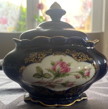 Lindner Echt Kobalt Deckel Dose Bonboniere  Zuckerdose Blau Moosrose