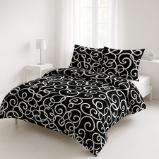 Bettwäsche Garnitur 155x220 Grey Circle Microfaser, Schwarz/Silber, mit Reißvers