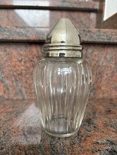 Vintage Zuckerstreuer aus Glas, Metalldeckel