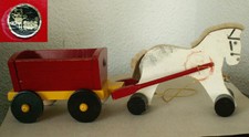 SISO HOLZPFERD mit WAGEN Pferdegespann 1960er Jahre Sammlerstück vintage selten