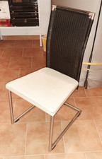 Stuhl Esszimmer FMB Schwinger Leder Rattan Edelstahl Freischwinger stabil Thonet