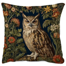 Kissen mit Füllung 45x45cm Eule, Dekokissen Uhu, Couchkissen mit Vögel, pastell