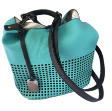 Damen Handtasche Türkis Doppeltasche inkl Clutch seperat Riemen wechselbar LEDER