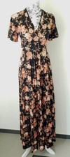 Kleid Maxi Plissee Vintage 70 er Jahre Damen Gr. 36/38 Floral / schwarz Blumen 