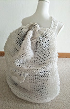 Großer weißer Seesack Rucksack Plastik gehäkelt Schulterträger Handarbeit Unikat