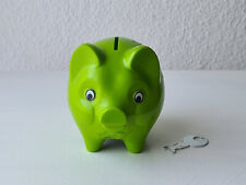Vintage Sparschwein Sparkasse Plastik grün Blume Tresor Verlag mit Schlüssel