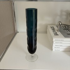 Vintage Friedrich Kristall Vase 60er Jahre Linsenschliff blau Midcentury Design