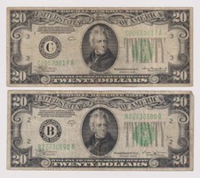 E3352: (2) 1934 $20 US