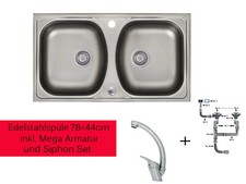 Edelstahl Küchenspüle Edelstahlspüle inkl. Armatur MEGA 78x48 Doppelbecken