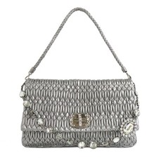 MIU MIU Iconic Crystal Cloqué Nappaleder Tasche Silber RP0169 mit Box