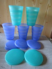 Tupperware Junge Welle 5 x Trinkbecher  mit Deckel 330ml blau/grün Tupper