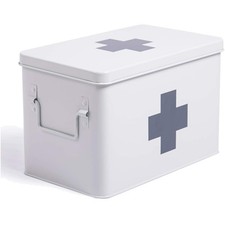 Medizin Box Metall Erste Hilfe Koffer Groß Weiß 32cm Arzneischrank