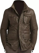 Herren Braun Ledermantel M65