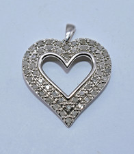 3/4 CT TW White Diamond Sterling Silver Heart Pendant 1-1/4 inch