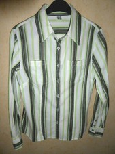 Damen-Bluse Langarm, Gr. 38 weiss mit grünen Streifen