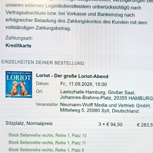 Tickets reihe 70 - 70€, pro