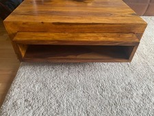 Quadratisch Wohnling Massiv Sheesham beidseitig auszieh 90x90x35cm