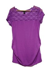 H&M Mama Kleid Gr. L Shirtkleid Umstandsmode Longshirt Spitze lila kurzarm B3