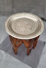 Beistelltisch Orientalisch, Holzdekor mit Metalltablett H 33 cm D 29 cm