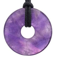 Amethyst Donut 30 mm Anhänger mit Baumwollband | Edelsteinschmuck