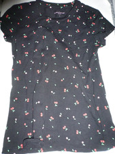 C&A /Clockhouse Damen T-Shirt /Oberteil-Gr. XL -schwarz-Kirschen- Baumwolle-NEU