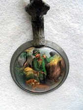 ALT Porzellan Einlage Deckel für Humpen Bierkrug Jäger Hirsch um 1880 Krug Zinn