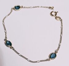 zierliches Figaro-Armband (ca. 18,5 cm) - 925er Silber  mit 3 echte Saphire