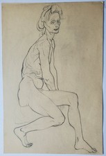 Zeichnung Bleistift Akt Weiblich Sitzend Eleonore Vogler