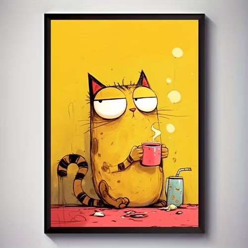 Leinwanddruck katze kaffee - ,
