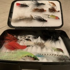 Fliegenbox Fly Box Tackle Box inkl Fliegen Nymphen Köder 18 Stück 14x9,5x3,5 cm