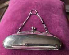 antike Geldbörse Silber 925 ,  Chatelaine, Theater,  Lederfutter, guter Zustand