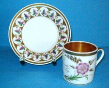 Tasse Biedermeier , Blumendekor mit Spruch ! 