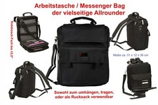 Arbeitstasche, Messenger Bag, Umhängetasche in schwarz mit vielen Fächern
